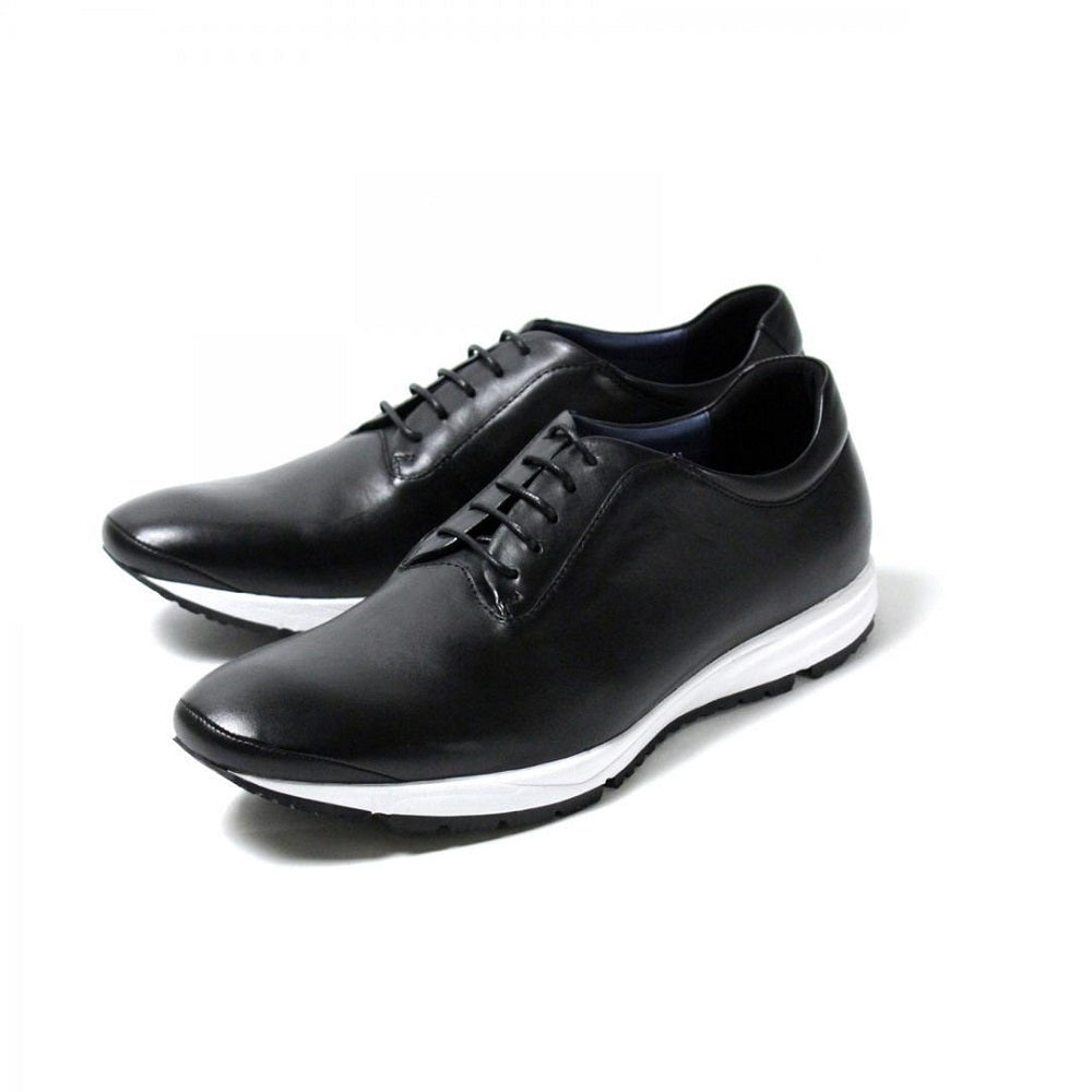 ヒデ destruction外羽根レザービジネススニーカー ブラック/ホワイト